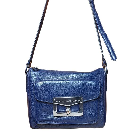 Marc by marc Jacob's navy blue Bianca crossbody kisslock bag genuine leather - Picture 1 of 8